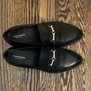 Vagabond Black Leather Bit Loafers with Silver Hardware